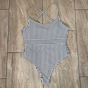 Black & white striped one piece swimsuit